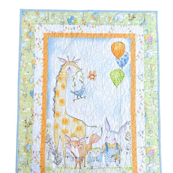 Handmade Baby Quilt – Cori Dantini Hello World Animals Crib Nursery Blanket - Picture 2 of 11